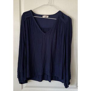 Ramy Brook Blouse Top Womens Sz M Blue Smocked Cuffs Long Balloon Sleeve